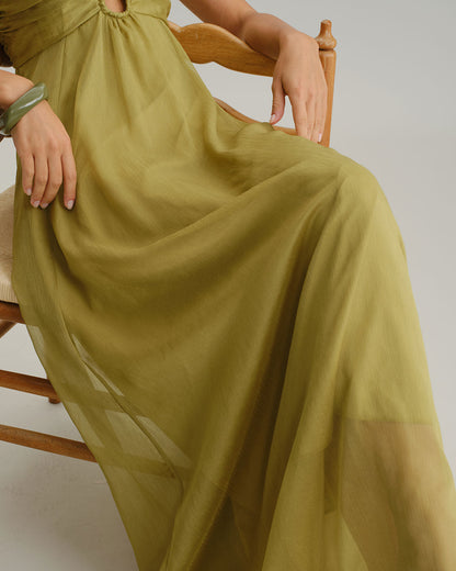 Green Ruched Slip Maxi Dress
