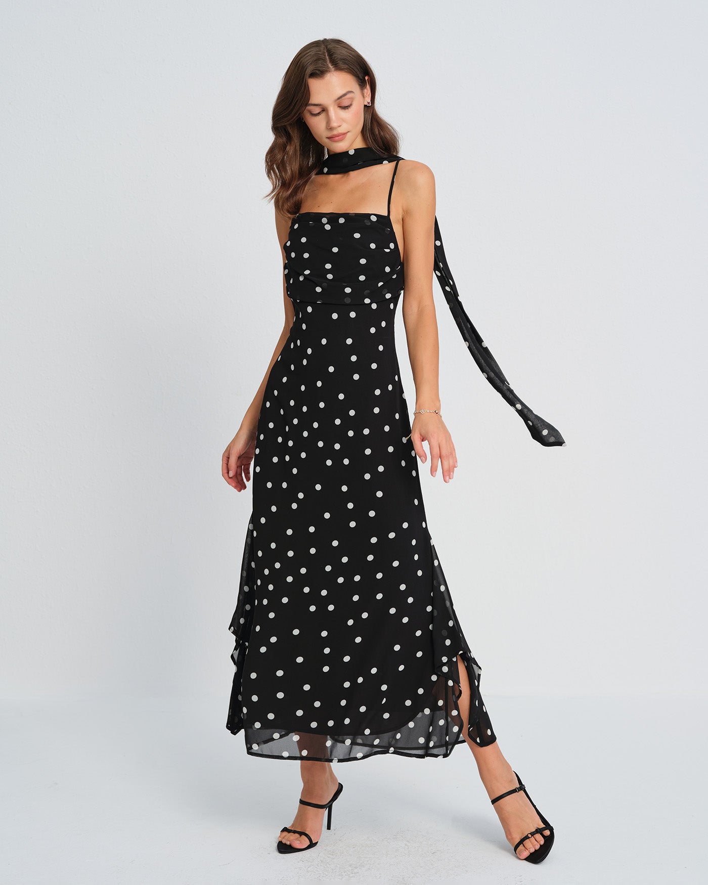 Black Polka Dot Slip Maxi Dress
