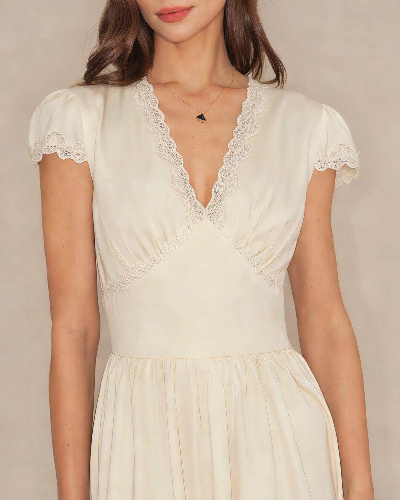 Apricot V Neck Lace Maxi Dress