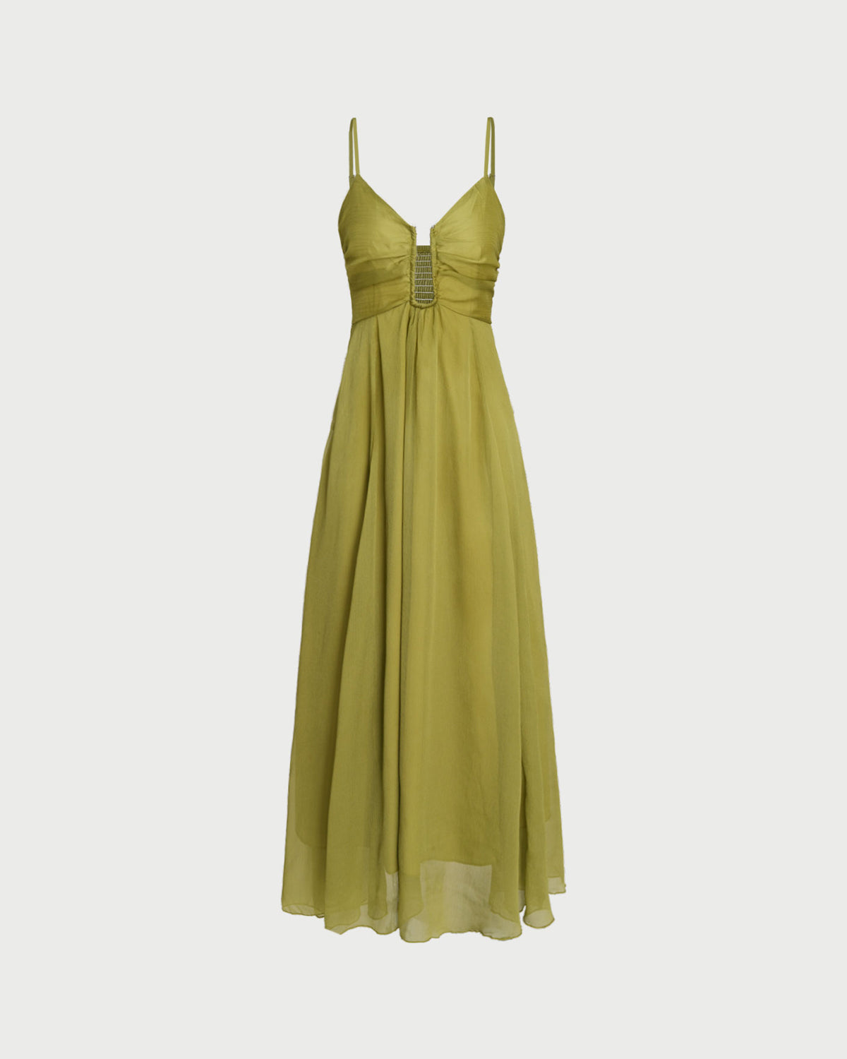 Green Ruched Slip Maxi Dress
