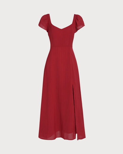 Red Sweetheart Neck Jacquard Maxi Dress