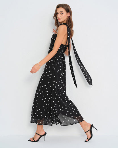 Black Polka Dot Slip Maxi Dress