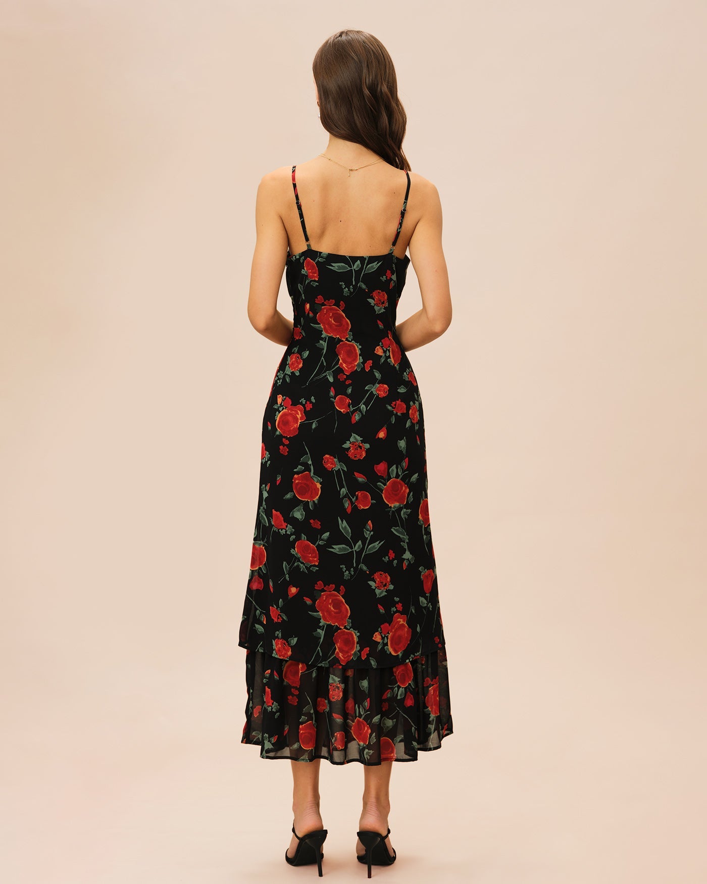 Black Floral Slip Chiffon Maxi Dress