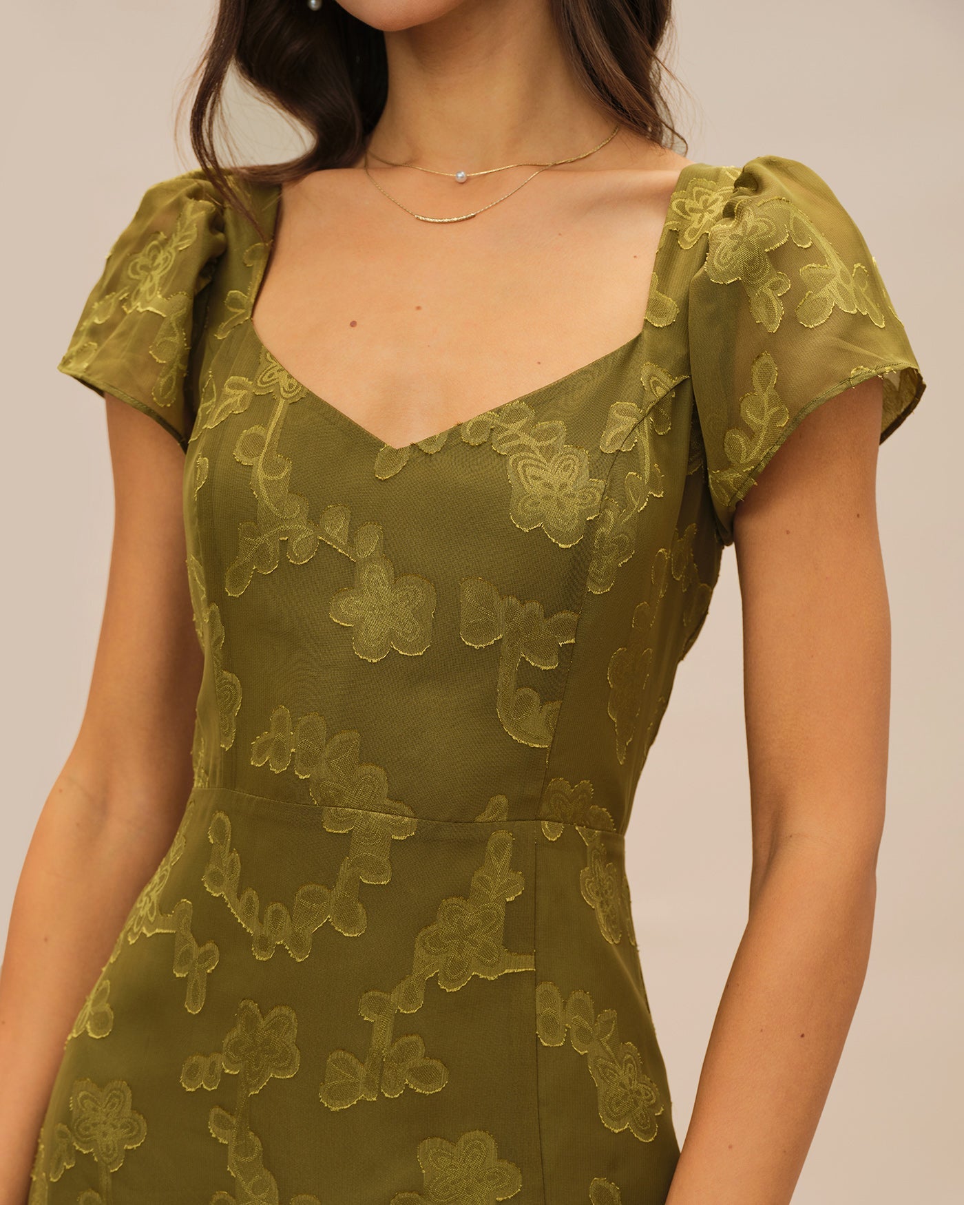Green Sweetheart Neck Jacquard Maxi Dress