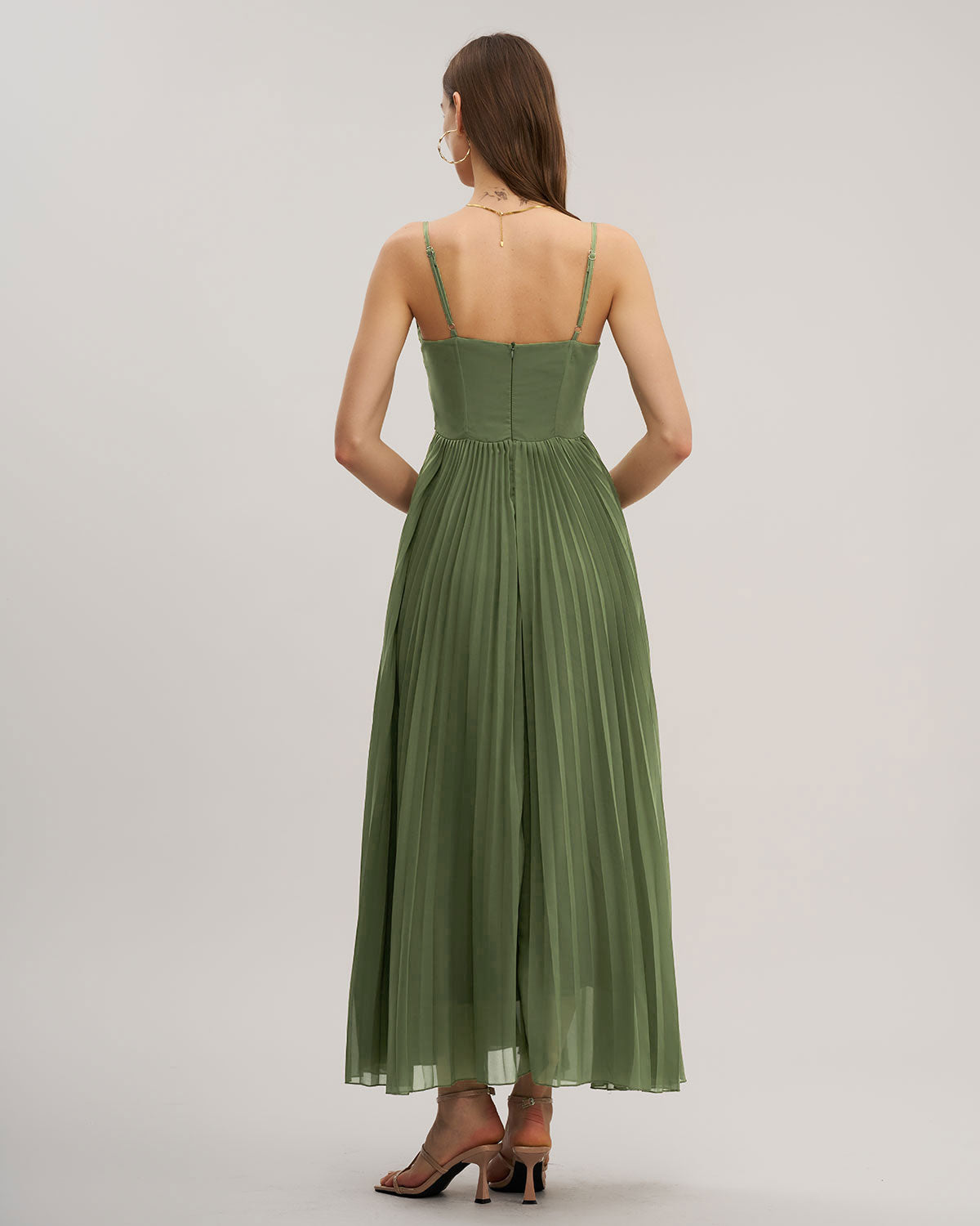 Green Sweetheart Neck Flowy Slip Maxi Dress