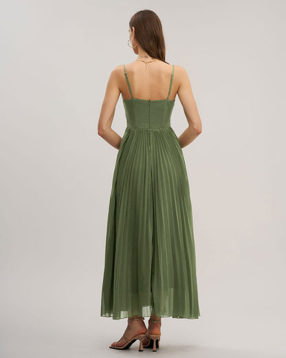 Green Sweetheart Neck Flowy Slip Maxi Dress