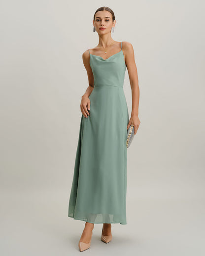 Green A-Line Backless Slip Maxi Dress