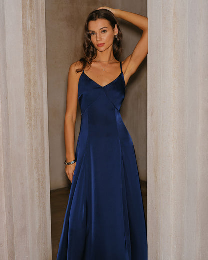 Navy A-Line Slip Maxi Dress