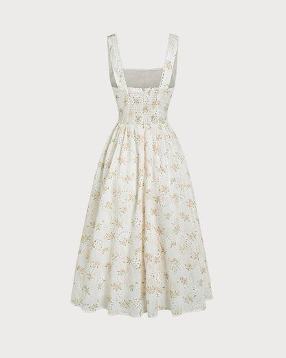 Yellow Floral Ruched Midi Dress