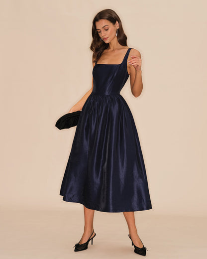 Blue Slip A-Line Midi Dress