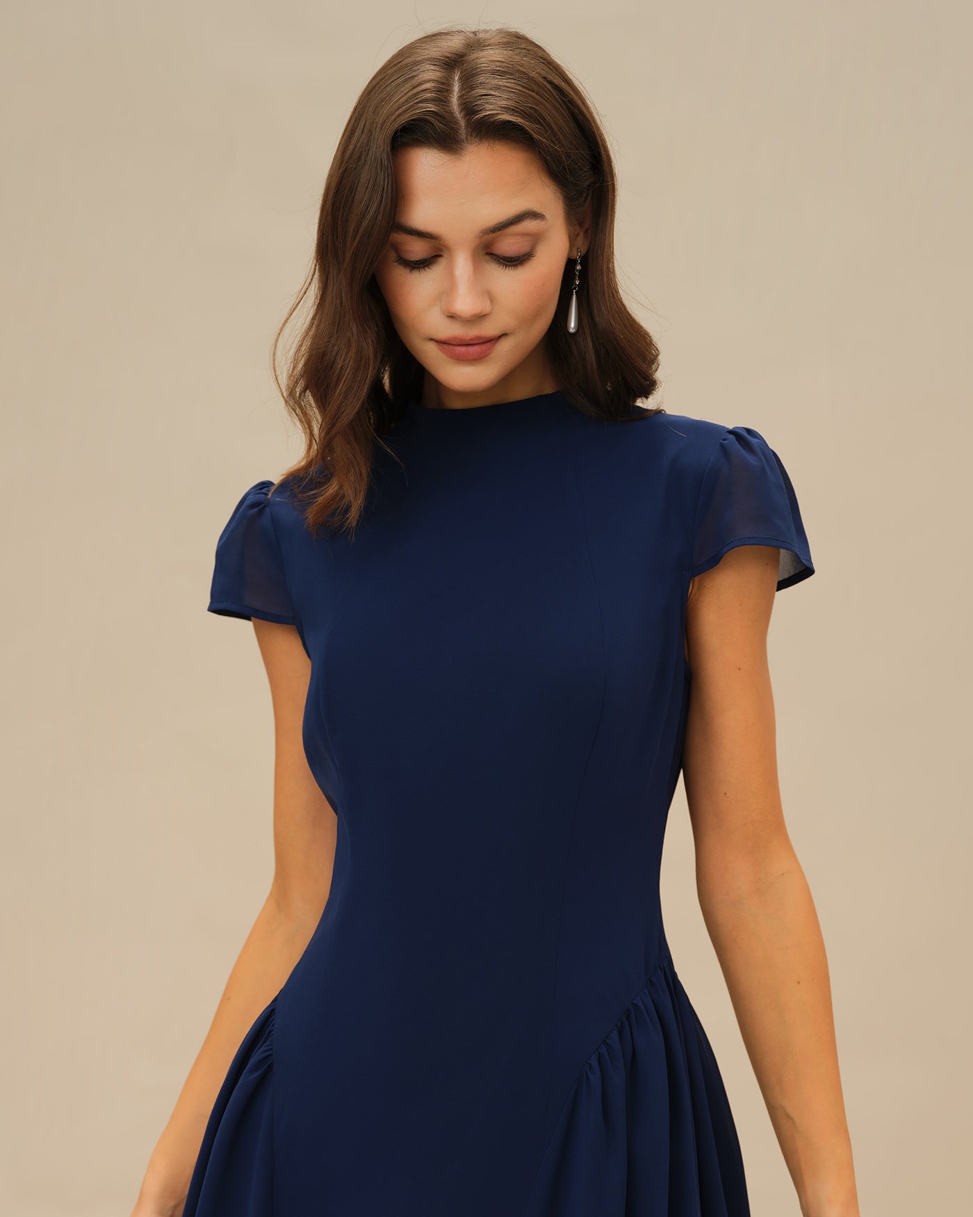 Blue Puffed Sleeve Midi Dress