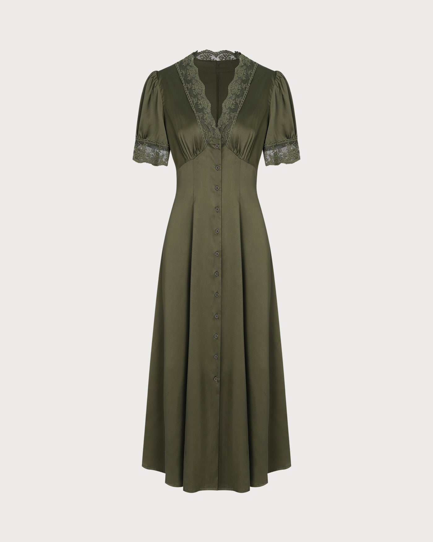 Green Lace Satin Midi Dress