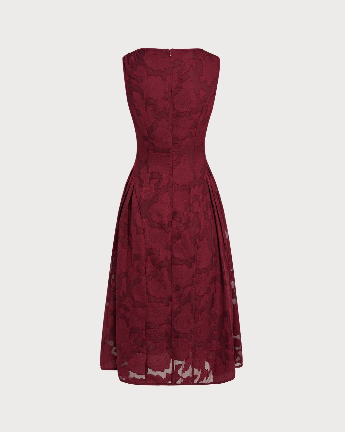 Red Jacquard Chiffon Midi Dress