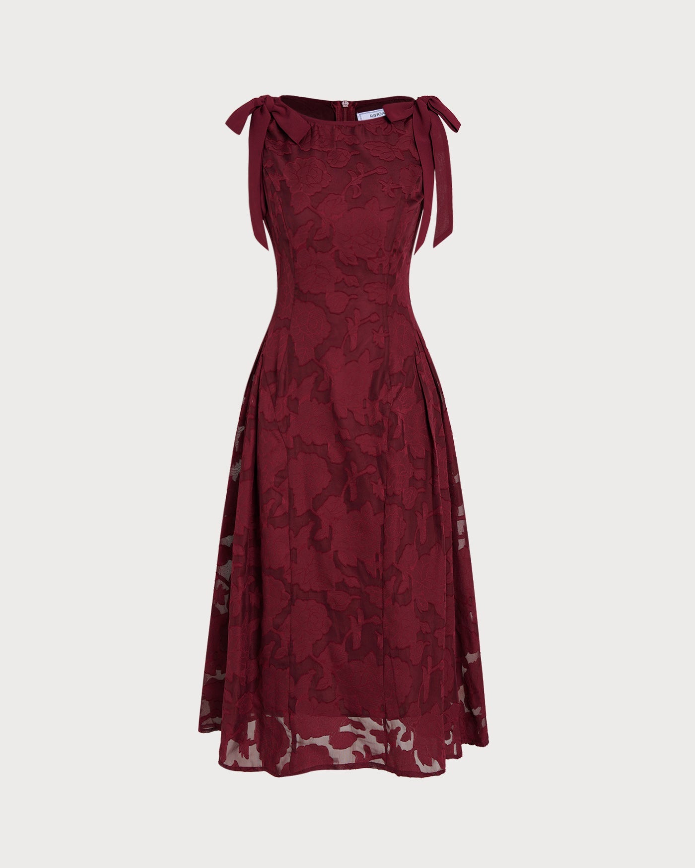 Red Jacquard Chiffon Midi Dress