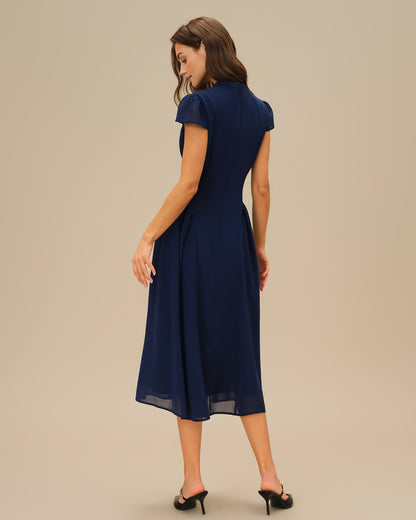 Blue Puffed Sleeve Midi Dress
