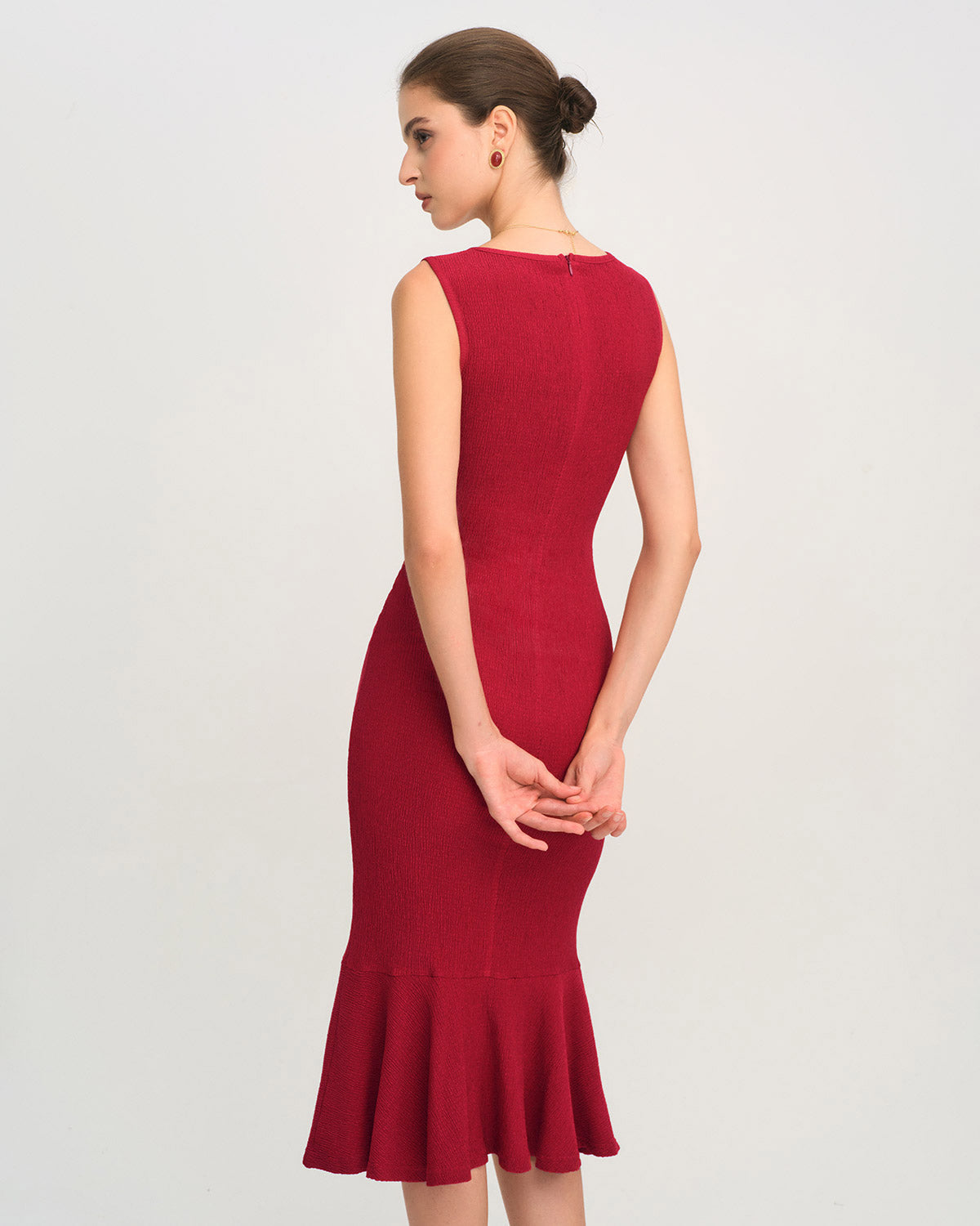 Red V Neck A-Line Midi Dress
