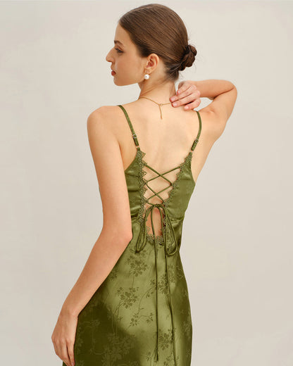 Green Jacquard Corset Slip Maxi Dress