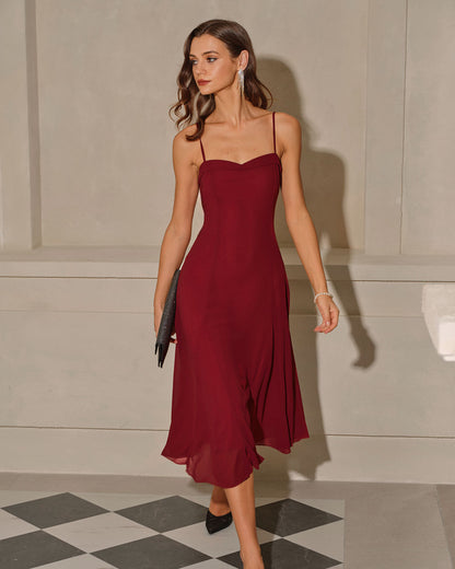 Red A-Line Corset Slip Midi Dress