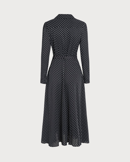 Black Polka Dot Collar Midi Dress