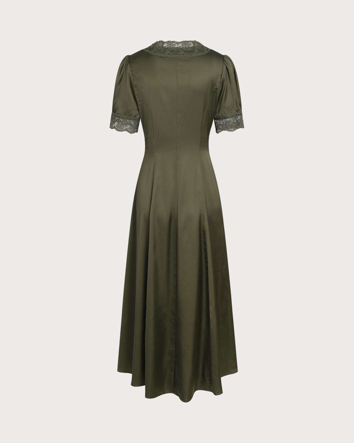 Green Lace Satin Midi Dress