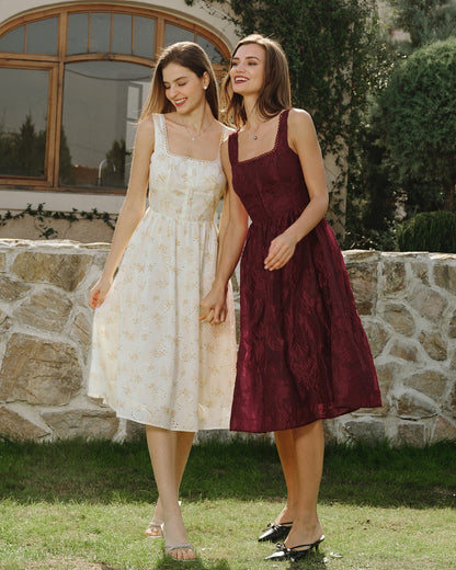 Yellow Floral Ruched Midi Dress