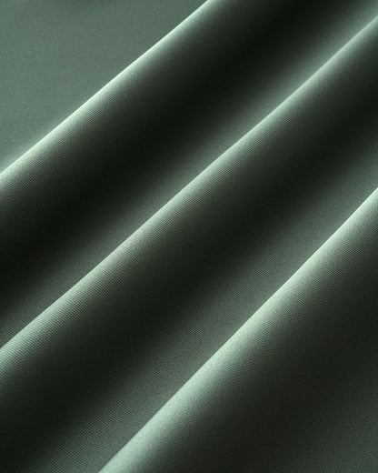 Green Satin V Neck A-Line Midi Dress