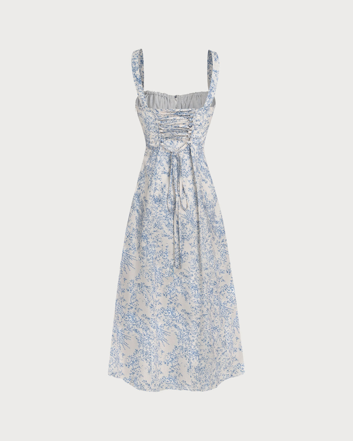 Blue Floral Ruched Slip Midi Dress