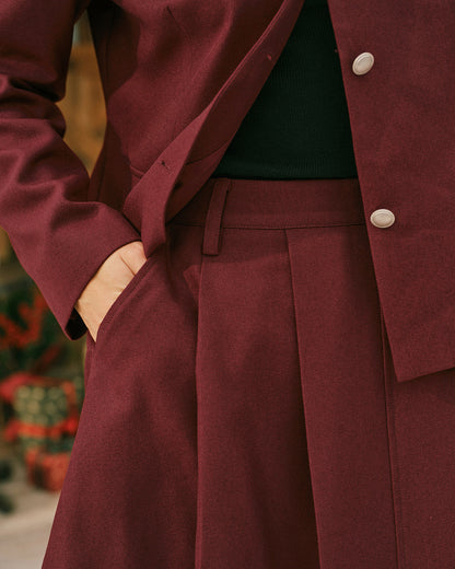 Wine Red Pleated A-Line Mini Skirt
