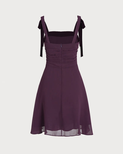 Purple Tie Strap Chiffon Mini Dress