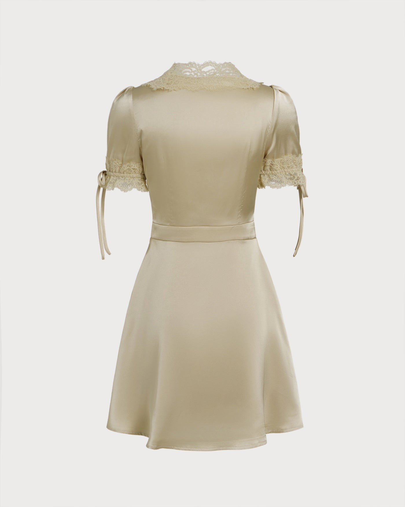 Apricot V Neck Lace Satin Mini Dress