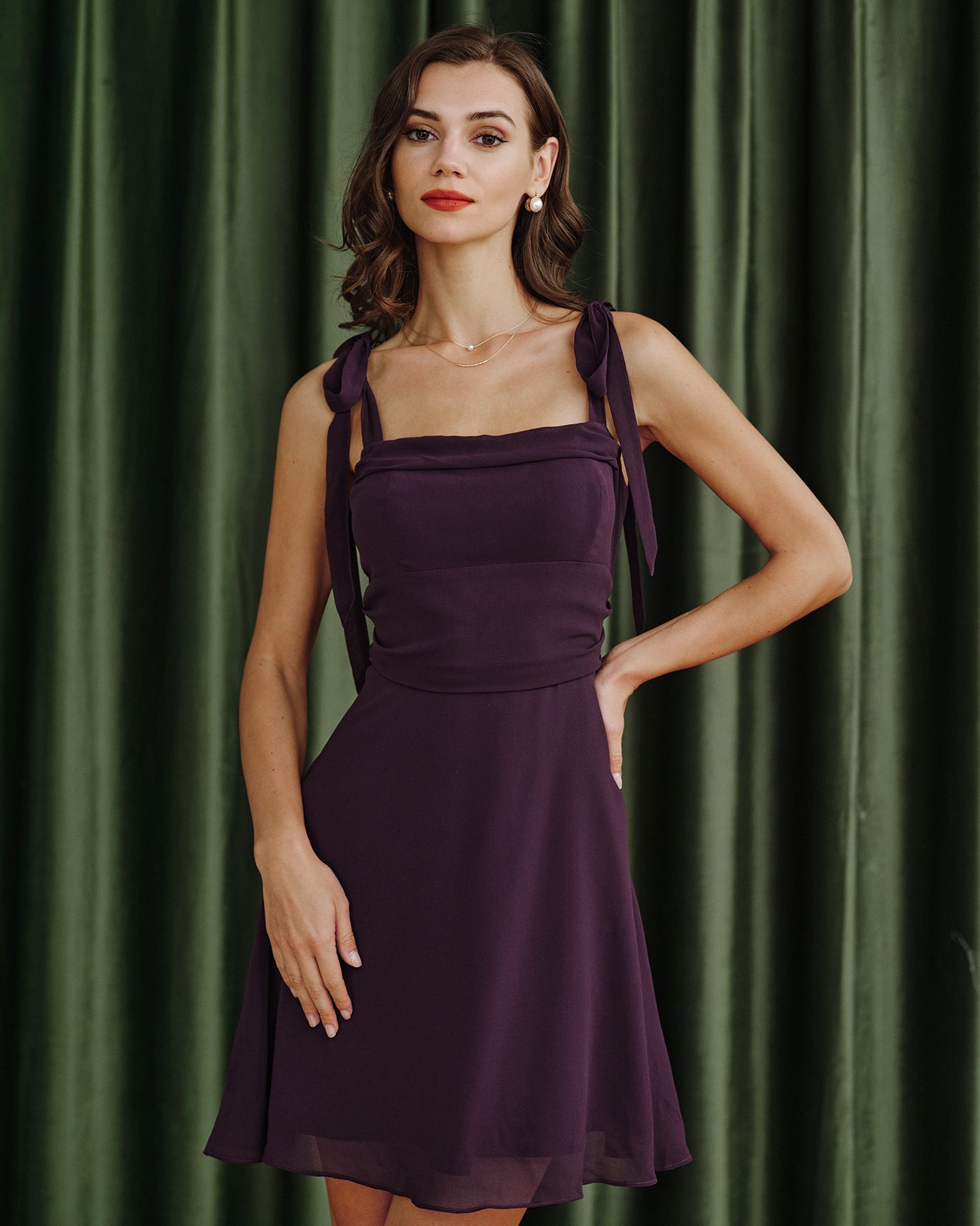 Purple Tie Strap Chiffon Mini Dress