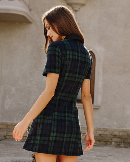 Green Plaid Collar Mini Dress