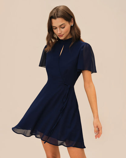 Blue Butterfly Sleeve Mini Dress