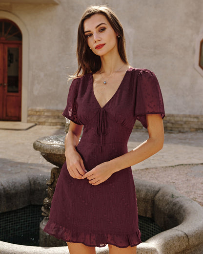 Wine Red Polka Dot Mini Dress