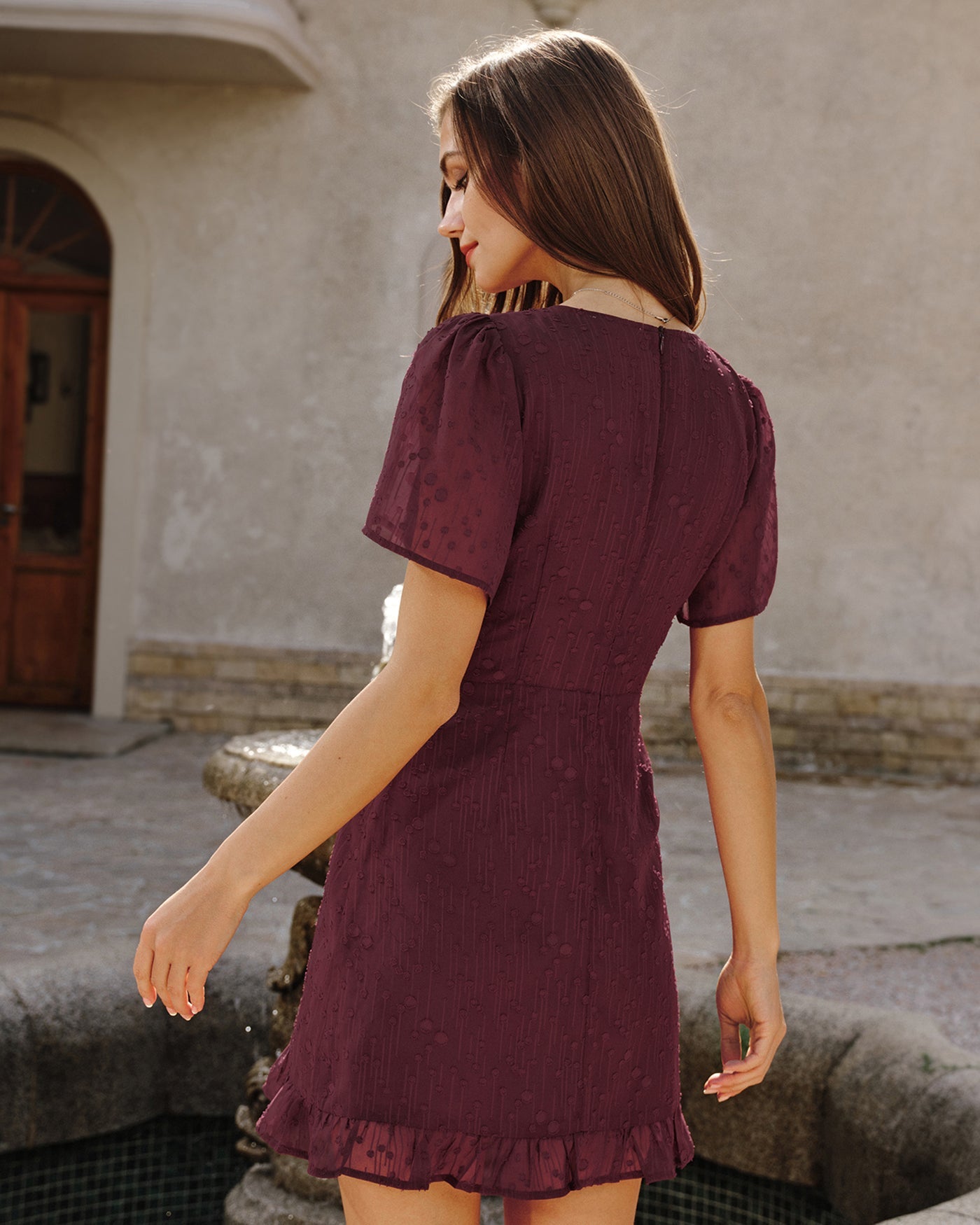 Wine Red Polka Dot Mini Dress