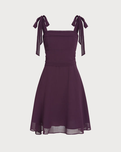 Purple Tie Strap Chiffon Mini Dress