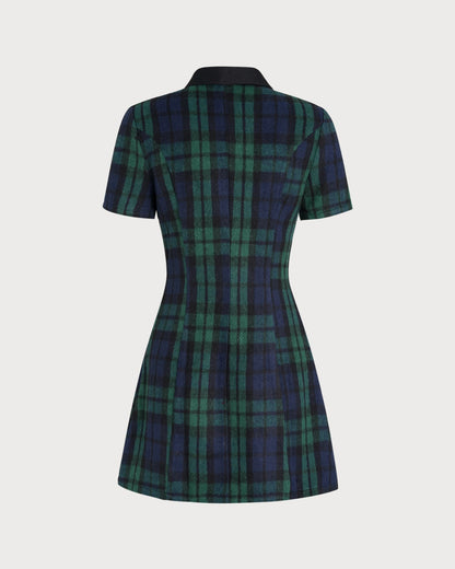 Green Plaid Collar Mini Dress