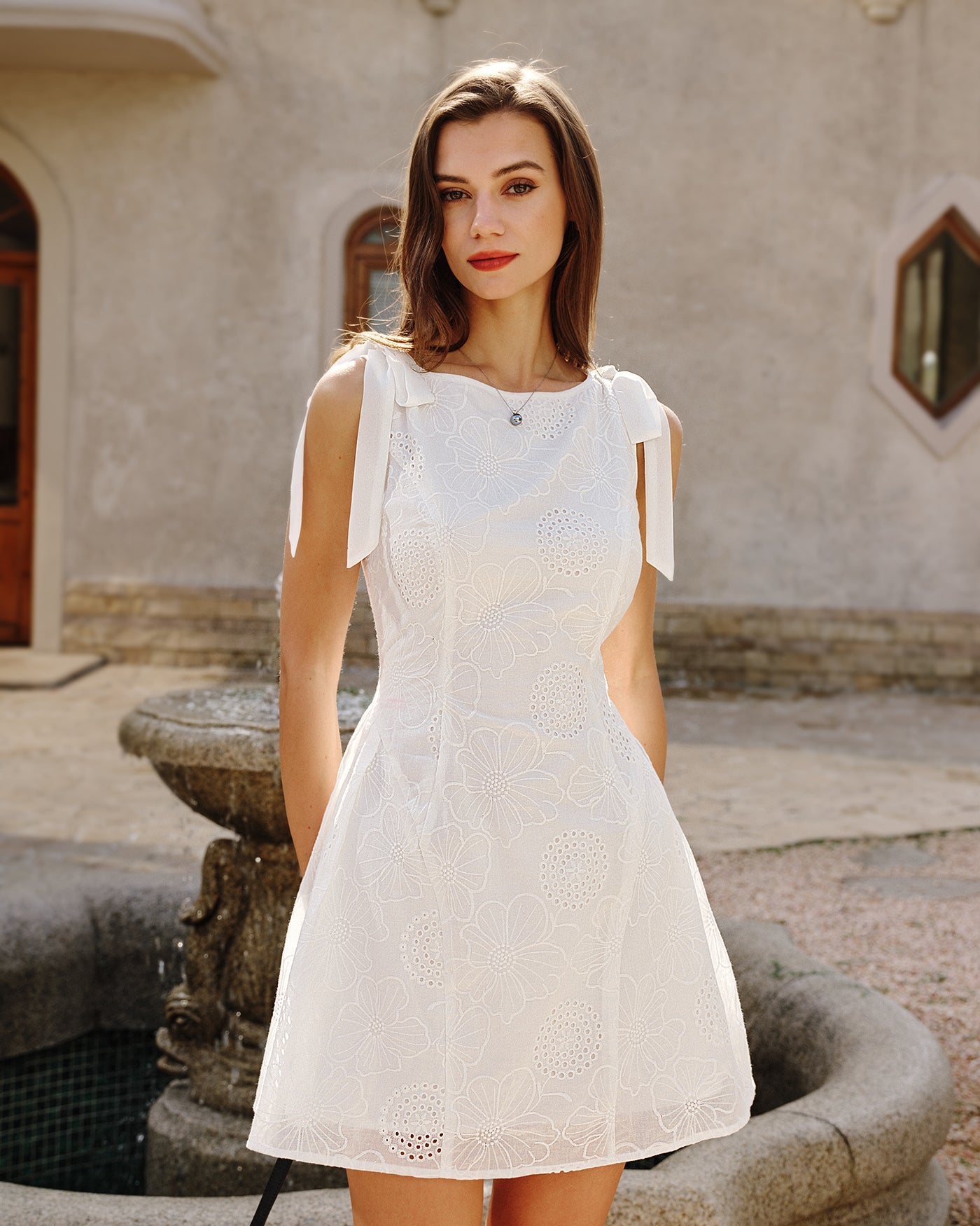 White Floral Textured Mini Dress