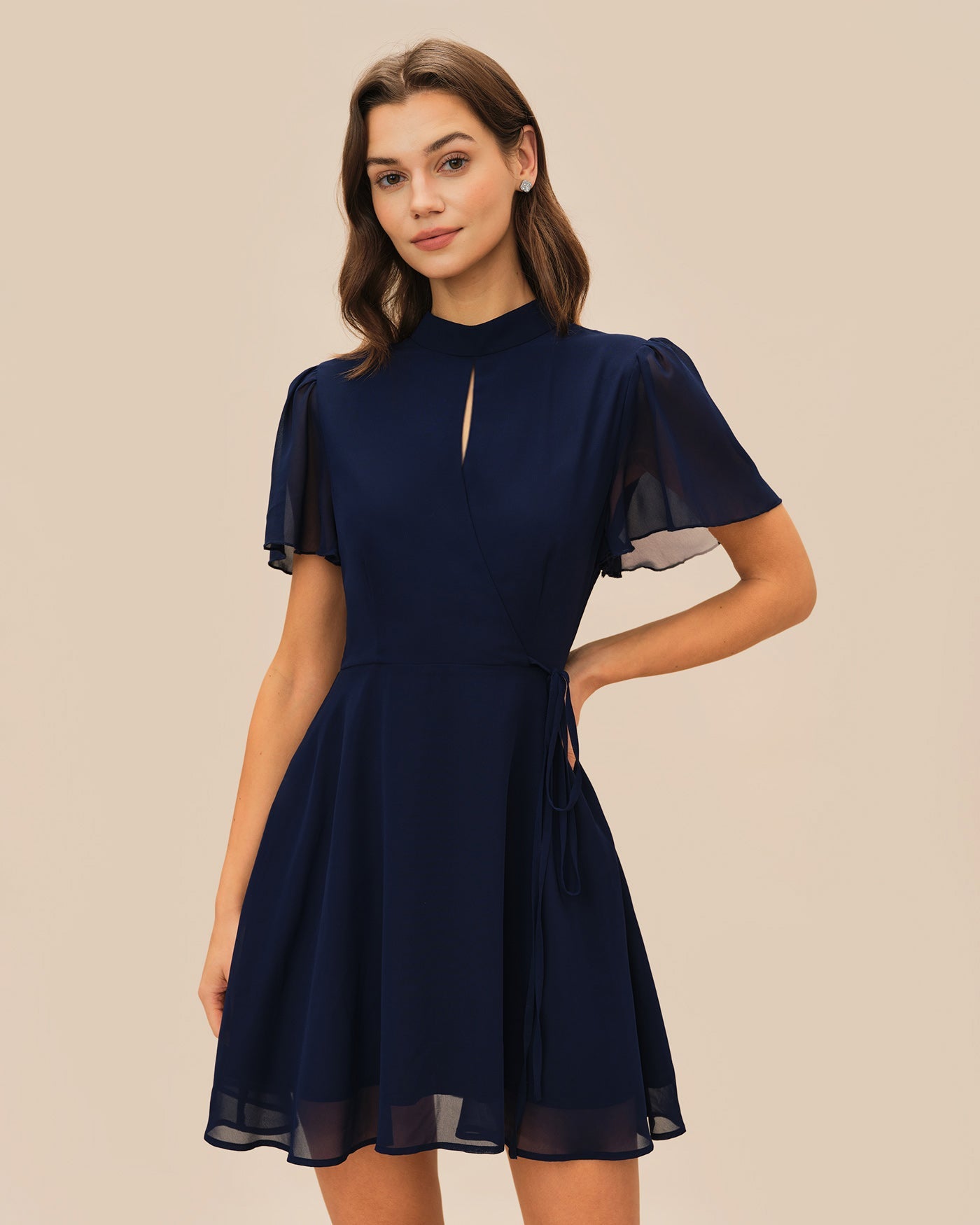 Blue Butterfly Sleeve Mini Dress