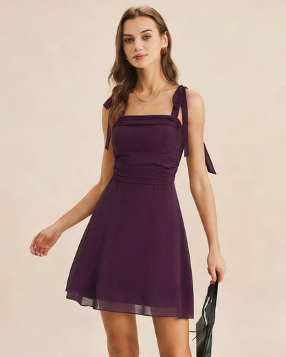 Purple Tie Strap Chiffon Mini Dress