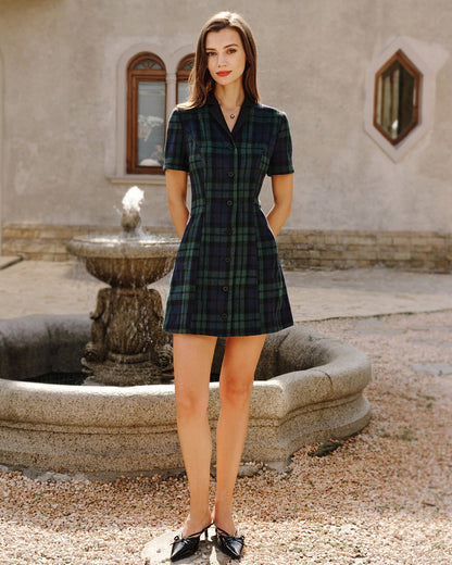 Green Plaid Collar Mini Dress