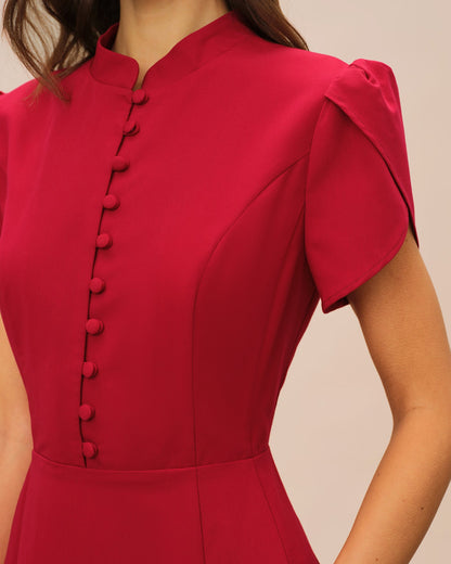 Red Petal Sleeve Mini Dress