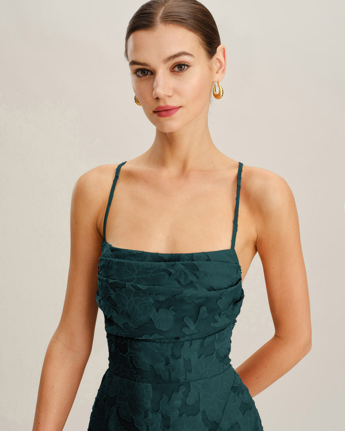 Green Jacquard Slip Mini Dress