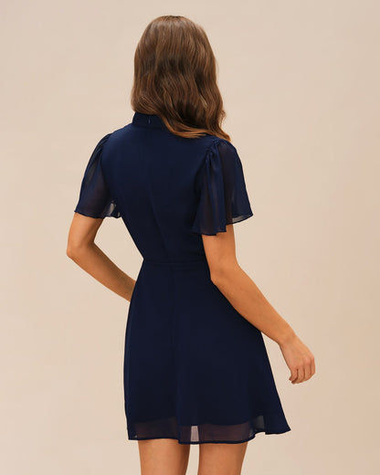 Blue Butterfly Sleeve Mini Dress