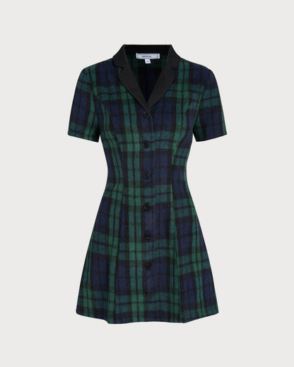 Green Plaid Collar Mini Dress