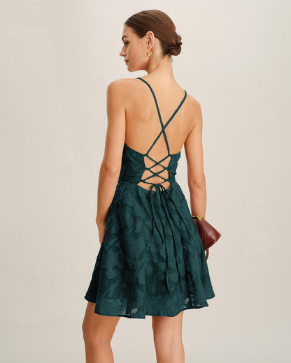 Green Jacquard Slip Mini Dress