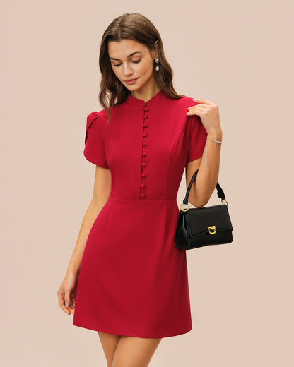 Red Petal Sleeve Mini Dress