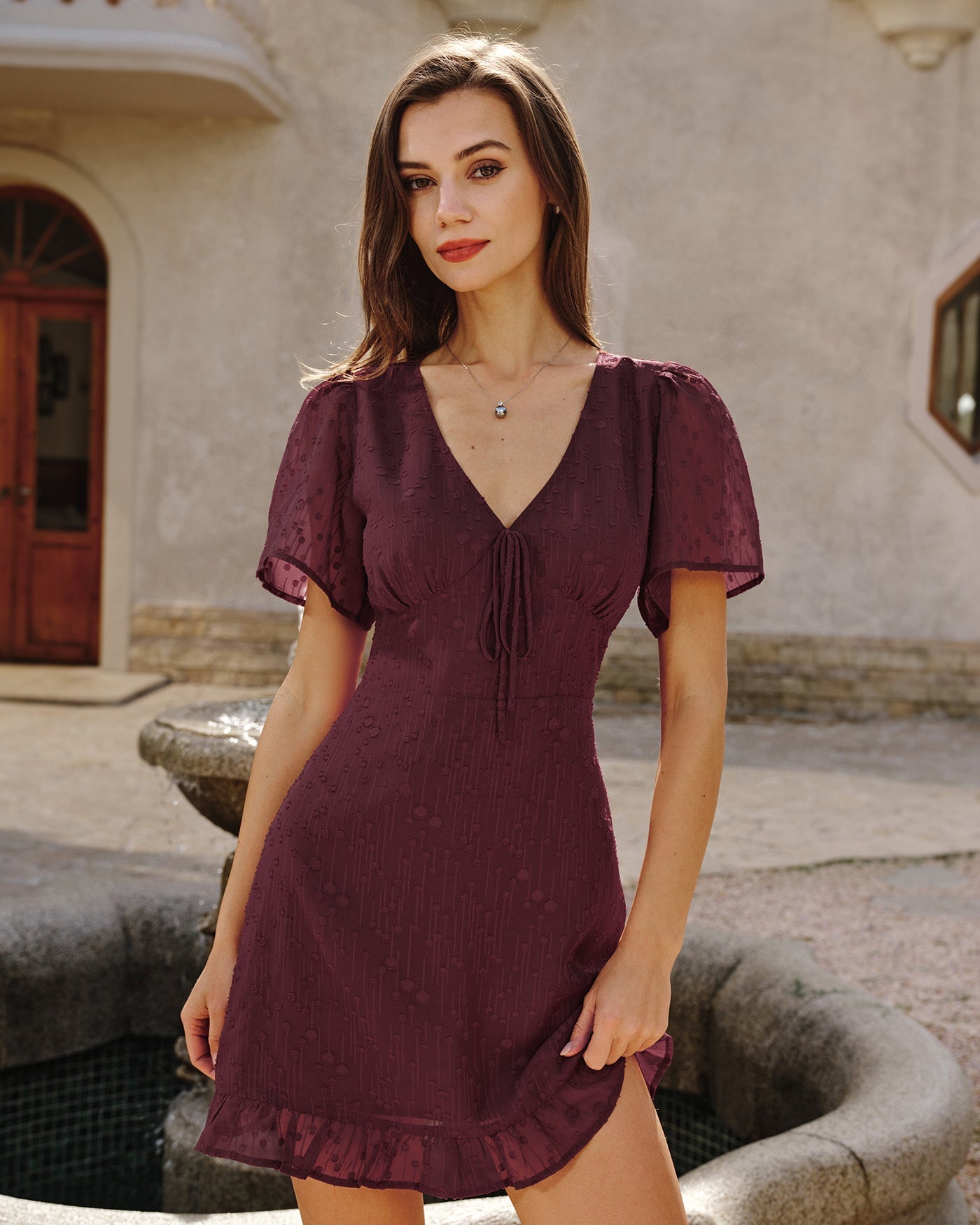 Wine Red Polka Dot Mini Dress