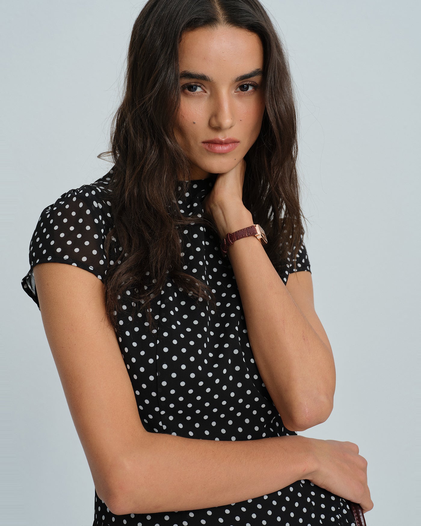 Black Polka Dot Chiffon Mini Dress