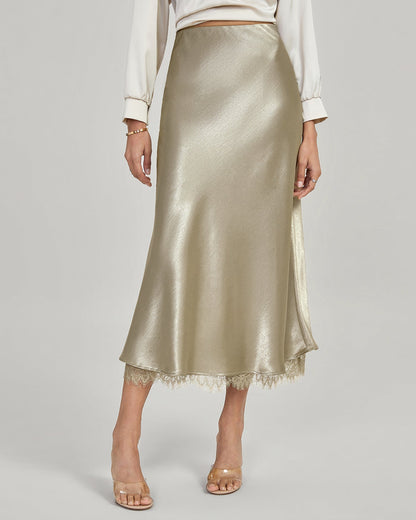 Apricot Elastic Waist Midi Skirt